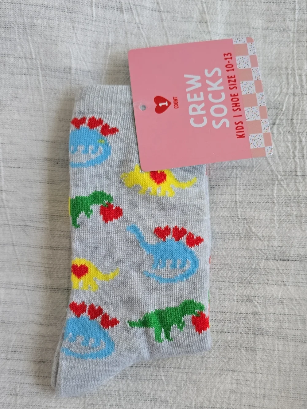 4-Pack Cute Patterned Kids Crew Socks - Hearts, Cupcakes, Lightning Heart, Dinos
